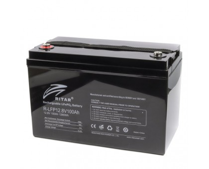 Акумуляторна електрична батарея літієва Ritar R-LFP12.8V100Ah, 12 В 100 Aгод, LiFePo4