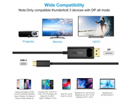 Кабель Choetech XCP-1801BK, USB-C на DisplayPort, 1,8м