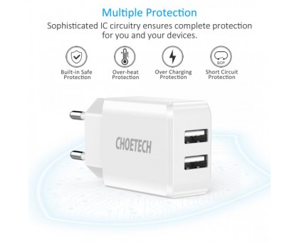 Мережевий зарядний пристрій Choetech C0030EU-WH, USB