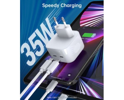 Мережевий зарядний пристрій Choetech Q5008-EU-WH, 2 USB-С