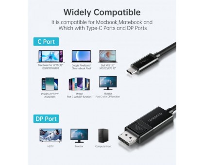 Кабель Choetech XCP-1803-BK, USB-C на DisplayPort, 1,8м