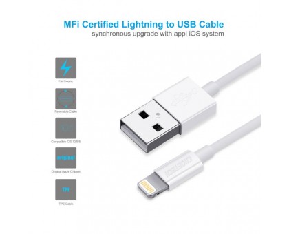 Кабель Choetech IP0027-WH, USB 2.0 А-тато/Lightning, 1.8 м.