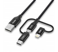 Кабель Choetech IP0030-BK, USB 2.0 AM-папа/Lightning/Micro/Type-C USB, 1.2м.