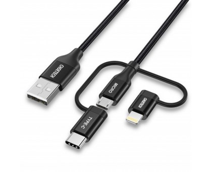 Кабель Choetech IP0030-BK, USB 2.0 AM-папа/Lightning/Micro/Type-C USB, 1.2м.