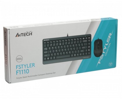 A4Tech Fstyler F1110, комплект проволочной клавиатуры с мышью, USB, серый цвет