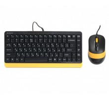 A4Tech Fstyler F1110, комплект проволочной клавиатуры с мышью, USB, серый черно-желтый