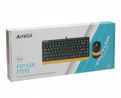 A4Tech Fstyler F1110, комплект дротовий клавіатура з мишою, USB, сірий чорно-жовтий