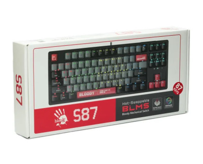 Механическая игровая клавиатура Bloody S87 (Energy Red), красные свичи, RGB подсветка клавиш, USB, черный