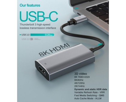 Адаптер-переходник USB Type-C на HDMI Choetech HUB-H16-GY