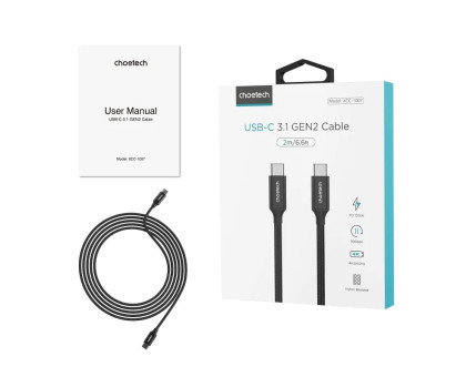 Кабель Choetech XCC-1007-V2-BK, преміум якість USB 3.1 GEN 2, 100w, 4K@60Hz, C-тато/C-тато, 2 м.