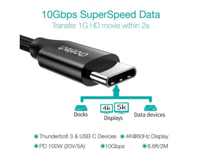 Кабель Choetech XCC-1007-V2-BK, преміум якість USB 3.1 GEN 2, 100w, 4K@60Hz, C-тато/C-тато, 2 м.