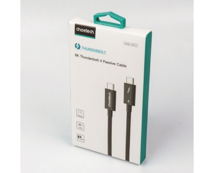 Кабель Choetech A3010-BK,Thunderbolt4 (40 Gb) Power Delivery (PD), до 100 Ватт C-тато/C-тато, 0.8 м.