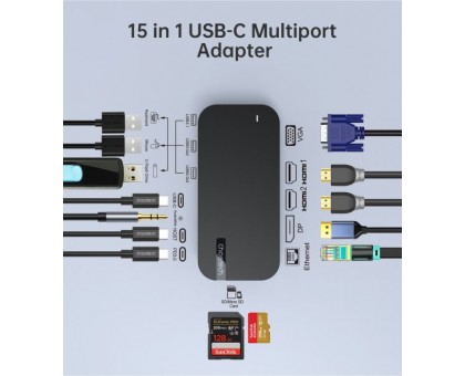 Адаптер Choetech HUB-M52-GY, USB Type-C 15-в-1