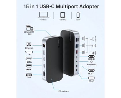 Адаптер Choetech HUB-M52-GY, USB Type-C 15-в-1