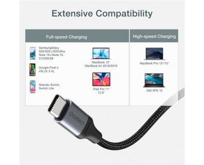 Кабель Choetech XCC-1003-BK, преміум якість USB 2.0 C-тато/C-тато, 1,2 м.