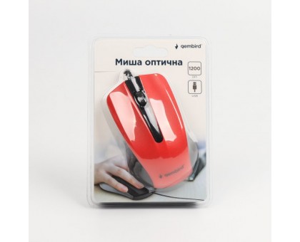 Оптическая мышка Gembird MUS-101-R, интерфейс USB, красный цвет
