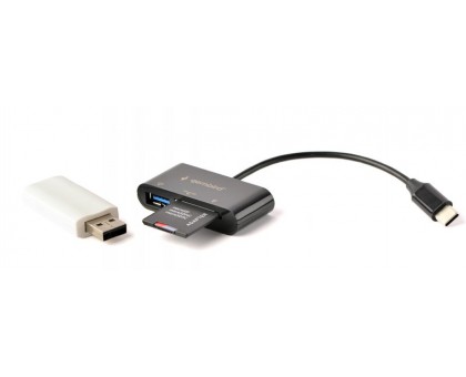Кардридер Type-C Gembird UHB-CR3-02, выход - USB 2.0, SD+Micro-SD, пластик, черный