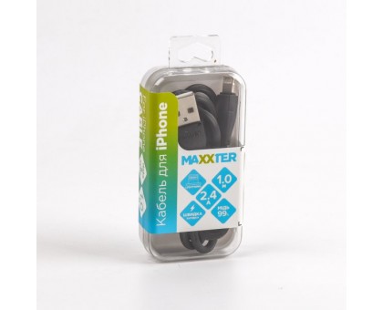 Кабель Maxxter UB-L-USB-01BK, USB 2.0 А-папа/Lightning, 1.0м.