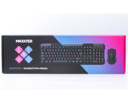 Проволочный комплект Maxxter KMS-CM-02-UA (клавиатура + мышка), мультимедийные клавиши 