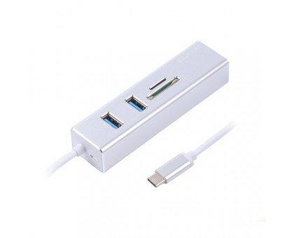 Адаптер, с USB на Gigabit Ethernet NECH-2P-SD-01, 2 Ports USB 3.0 + microSD/TF card reader 1000 Mbps, металл, серый