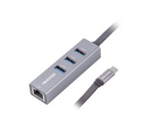 Адаптер, с Type-C на Gigabit Ethernet NECH-3P-02, 3 Ports USB 3.0 1000 Mbps, металл, темно-серый