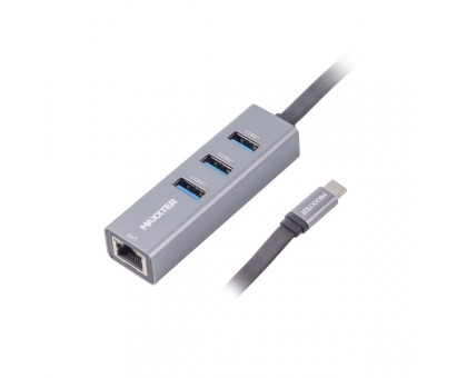 Адаптер, з Type-C на Gigabit Ethernet NECH-3P-02, 3 Ports USB 3.0 1000 Mbps, метал, темно-сірий