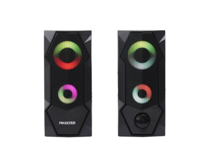 Колонки акустические Maxxter CSP-U002RGB, пластиковый корпус, 6 Вт, USB питание, RGB подсветка, черный цвет
