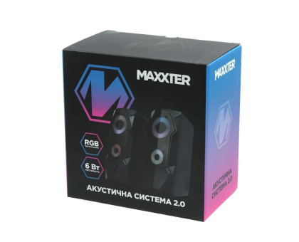 Колонки акустические Maxxter CSP-U002RGB, пластиковый корпус, 6 Вт, USB питание, RGB подсветка, черный цвет