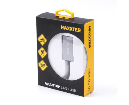 Адаптер Maxxter NEA-U2-01, з USB на Ethernet, 100 Mbps, метал, темно-сірий