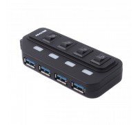 Хаб USB 2.0 HU2A-4P-AC-02 Type-A на 4 порти, 1м Type-B кабель, 5V1A зарядка в комплекті, пластик, чорний