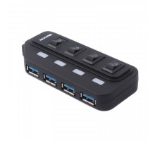 Хаб USB 2.0 HU2A-4P-AC-02 Type-A на 4 порта, 1м Type-B кабель, 5V1A зарядка в комплекте, пластик, черный