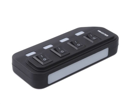 Хаб USB 2.0 HU2A-4P-AC-02 Type-A на 4 порта, 1м Type-B кабель, 5V1A зарядка в комплекте, пластик, черный