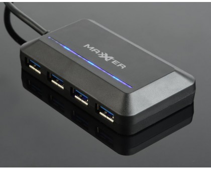 Хаб USB 3.0 Type-С на 4 порти, пластик, чорний