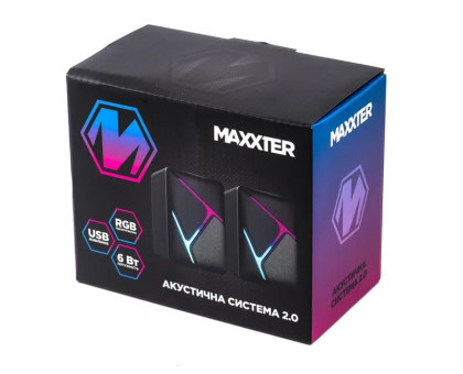Акустические колонки Maxxter CSP-U004RGB, 6 Вт, питание от USB, RGB-подсветка, черный