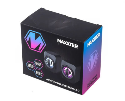 Колонки акустические Maxxter CSP-U005RGB, 6 Вт, USB питание, RGB подсветка, черные