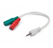 Аудіо-кабель Cablexpert CCA-417W, 3.5мм 4-pin "папа"/ 3.5 мм стерео "мама"+мікрофон "мама", білий колір