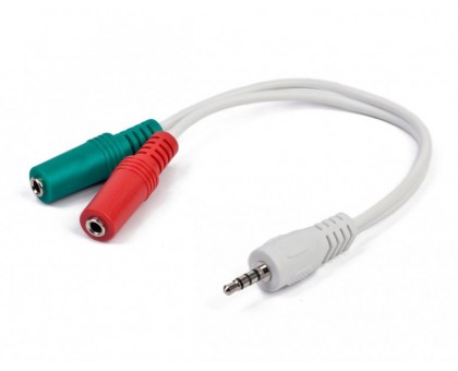Аудіо-кабель Cablexpert CCA-417W, 3.5мм 4-pin "папа"/ 3.5 мм стерео "мама"+мікрофон "мама", білий колір