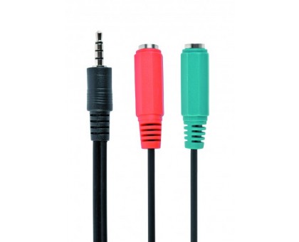 Аудио-кабель Cablexpert CCA-417, из 4-х контактной 3.5 мм вилки на две 3.5 мм розетки (стерео аудио + моно микрофон)