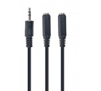 Аудіо-кабель Cablexpert CCA-415-0.1M, 3.5мм "папа"/2х3.5мм "мама", перехідник, довжина 10 cм., стерео, чорного кольору