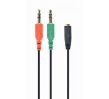 Аудио кабель-переходник Cablexpert CCA-418 из 4-х контактной 3.5 мм вилки на две 3.5 мм розетки (стерео аудио + моно микрофон)