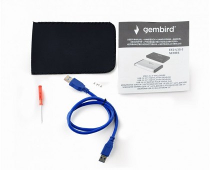 Внешний карман Gembird EE2-U3S-2-S для 2.5 SATA дисков, USB 3.0, серебристый