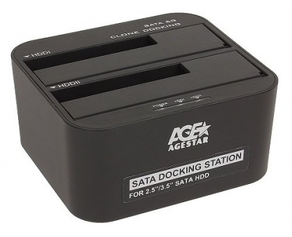Док-станція Agestar 3UBT6-6G (Black), для 2.5''/3.5'' SATA HDD, USB 3.0, 2 слоти, чорний