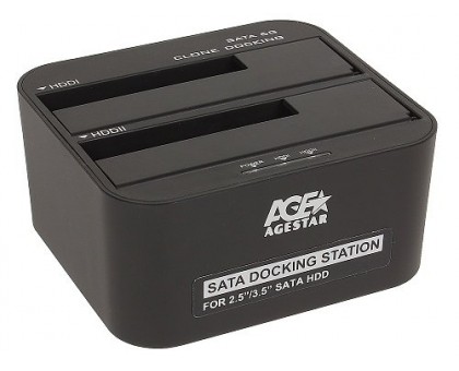 Док-станция Agestar 3UBT6-6G (Black), для 2.5''/3.5'' SATA HDD, USB 3.0, 2 слота, черный