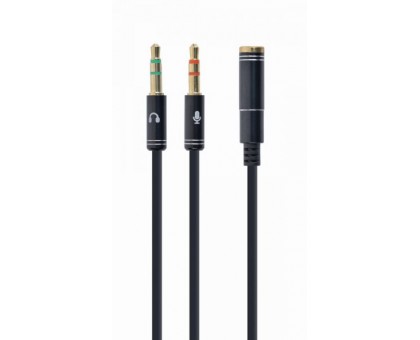 Аудіо кабель-перехідник Cablexpert CCA-418M з 4-х контактної 3.5 мм вилки на дві 3.5 мм розетки (стерео аудіо + моно мікрофон)
