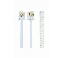 Телефонний спіральний кабель для слухавки Cablexpert TC4P4CS-2M-W, 2 метра білий