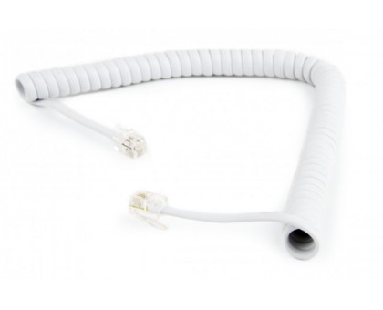 Телефонний спіральний кабель для слухавки Cablexpert TC4P4CS-2M-W, 2 метра білий