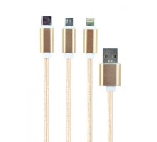 Зарядний кабель USB 3-в-1 Cablexpert CC-USB2-AM31-1M-G, AM-тато/Lightning/Micro/Type-C, 1.0 м.