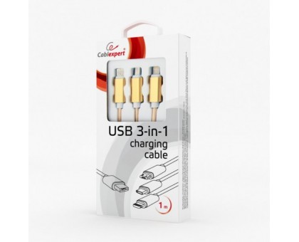 Зарядный кабель USB 3-в-1 Cablexpert CC-USB2-AM31-1M-G, AM-папа/Lightning/Micro/Type-C, 1.0м.