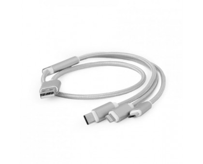Зарядный кабель USB 3-в-1 Cablexpert CC-USB2-AM31-1M-S, AM-папа/Lightning/Micro/Type-C, 1.0м.