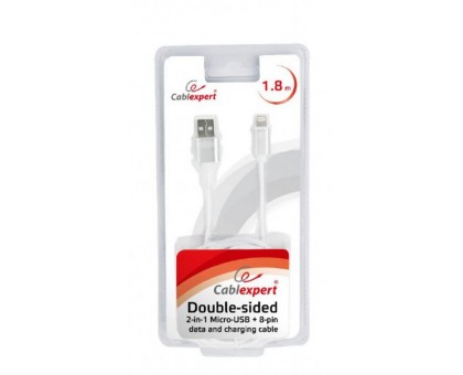 Кабель micro Cablexpert CCB-USB2AM-mU8P-6, USB 2.0 A-вилка/Lightning+microUSB, 1.8 м.